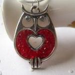 Valentine Necklace, Owl Necklace, Red Owl, Stained..
