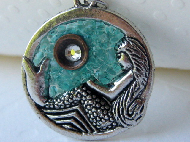Mermaid Necklace, Blue Mermaid, Glass Mermaid, Mermaid Pendant