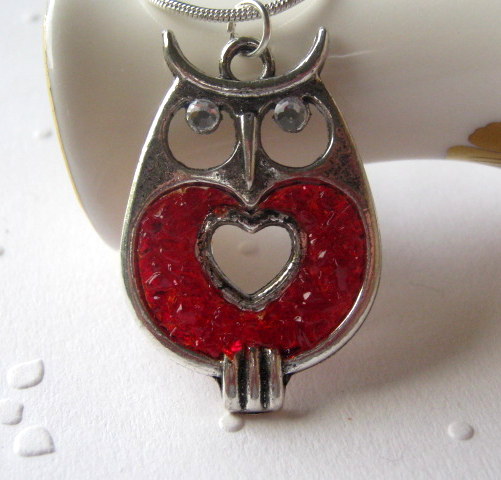 Valentine Necklace, Owl Necklace, Red Owl, Stained Glass Owl