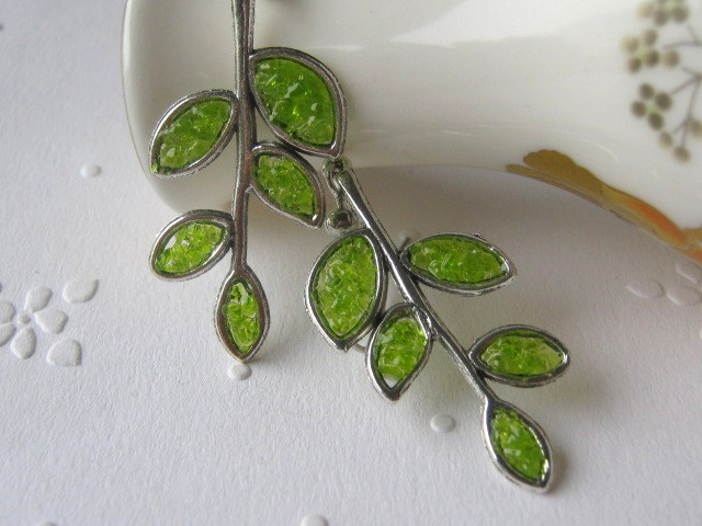 Branch Earrings, Leaf Earrings, Twig Earrings, Stem Earrings, Stained Glass Leaf, Twig Jewelry